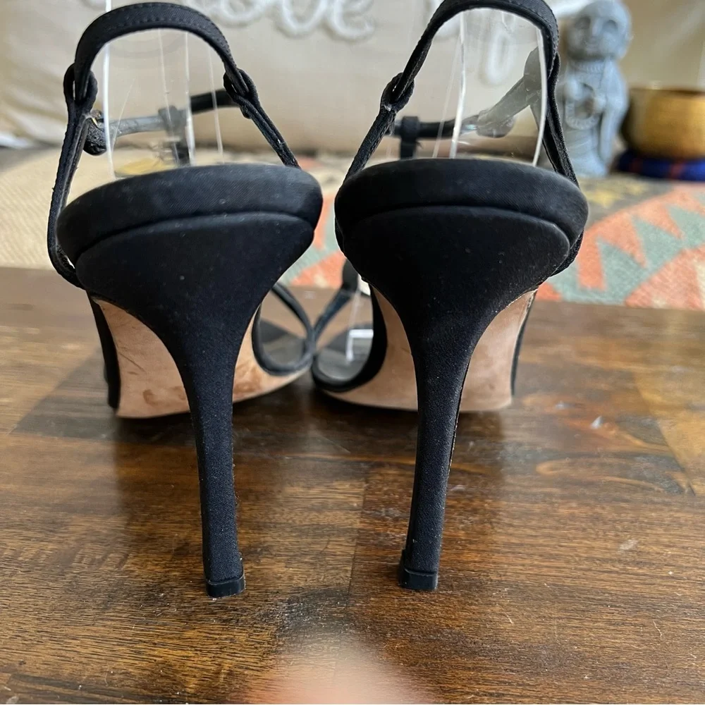Manolo Blahnik Display Floor Models Cystal Embellished T-Strap Black Heels 36